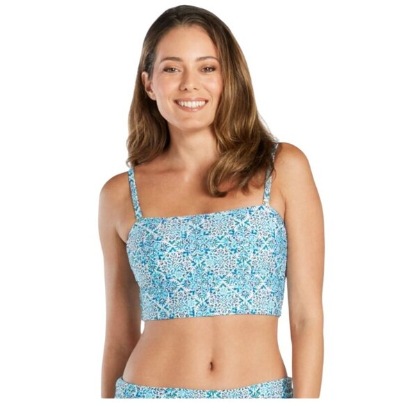 Helen Jon Midi Bandeau Tankini Top + Bottoms Vibrant Blue Tile Print XS Set NWT - Picture 3 of 12